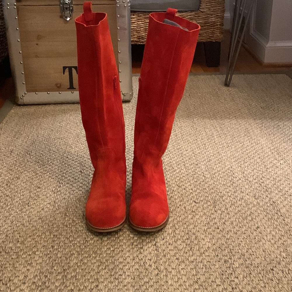 Genuine suede womens red tall boots